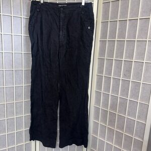 Sundance Wide Leg Lagenlook Boho Beach Black 100% Linen Pants Women's Size 12